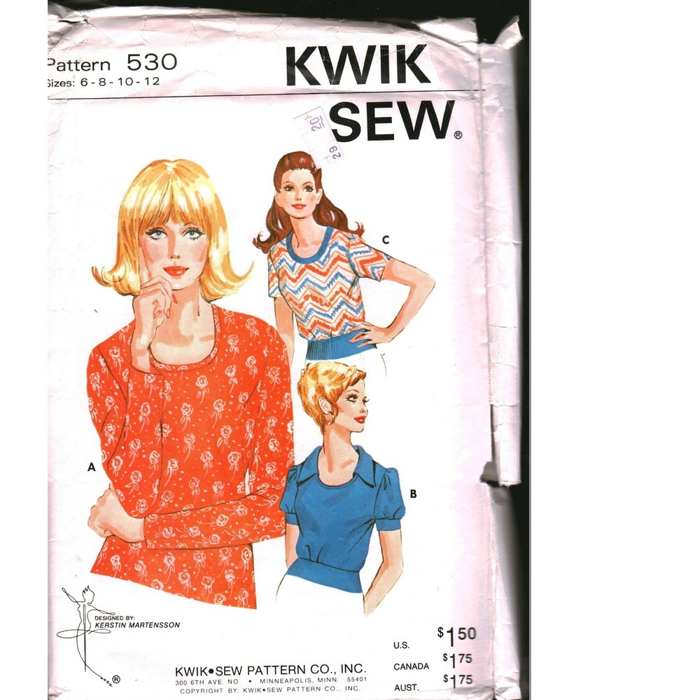 Kwik Sew 530 Vintage Sewing Pattern Ladies Pullover Top Sizes 6-12 Kerstin M